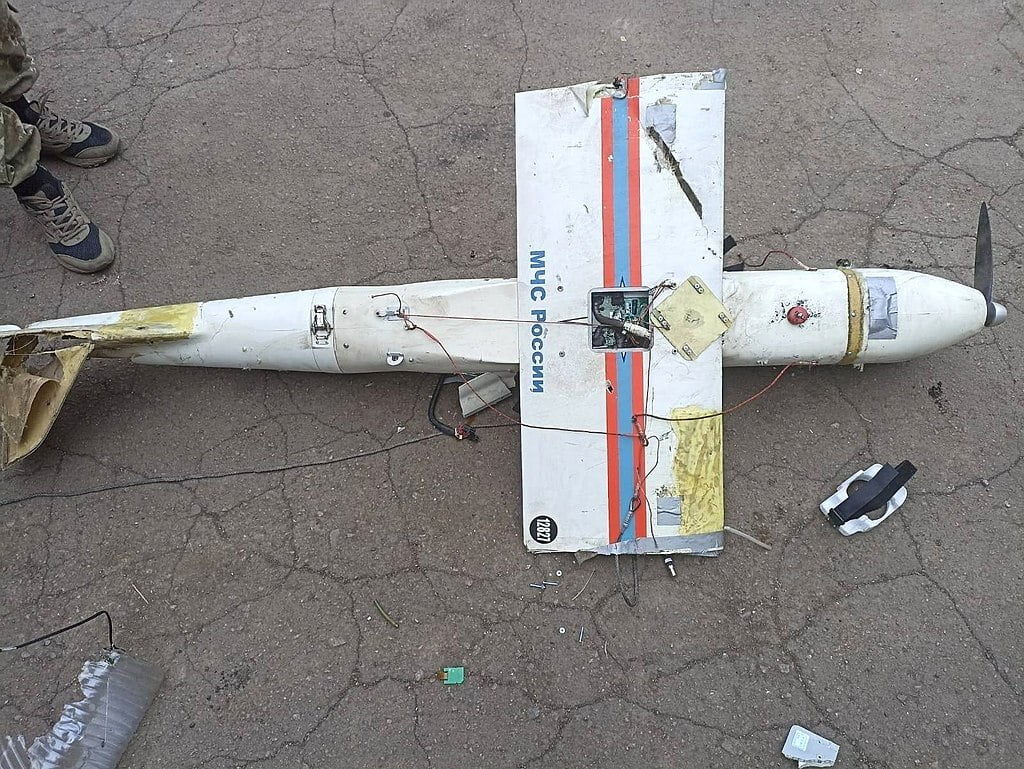 A Russian Orlan drone shot down over Donetsk. Russia’s drone tactics were vastly improved with the arrival of Iranian drones. : State Border Guard Service of Ukraine CCBY4.0