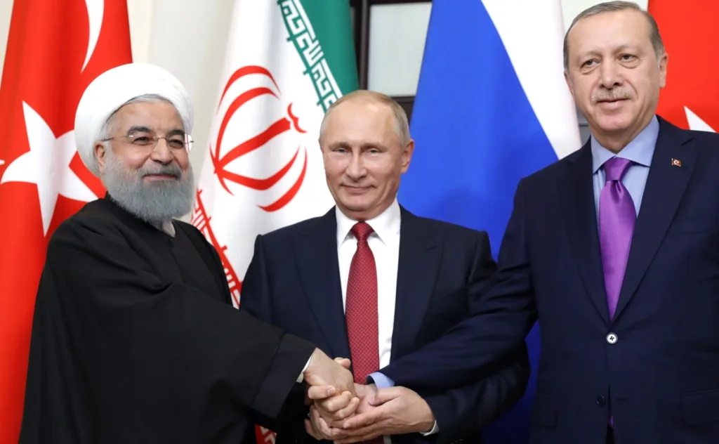 Autocrats such as Hassan Rouhani (Iran), Vladimir Putin (Russia) and Recep Tayyip Erdoğan (Turkey) are on the rise. : http://www.kremlin.ru/events/president/news/56152/photos CC by 4.0