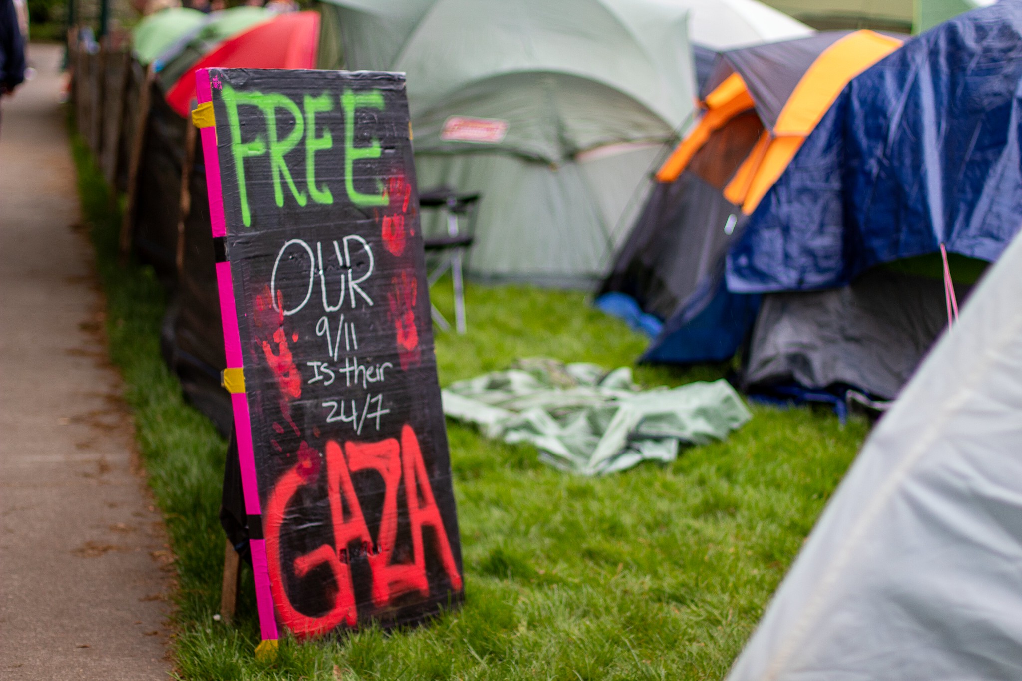 Palestine solidarity protest camps, like this University of Oregon encampment pictured, have been making news in Australia, and raising questions of how far the rights to protest and peaceful assembly extends in practice. : Flickr: David Geitgey Sierralupe Free to use