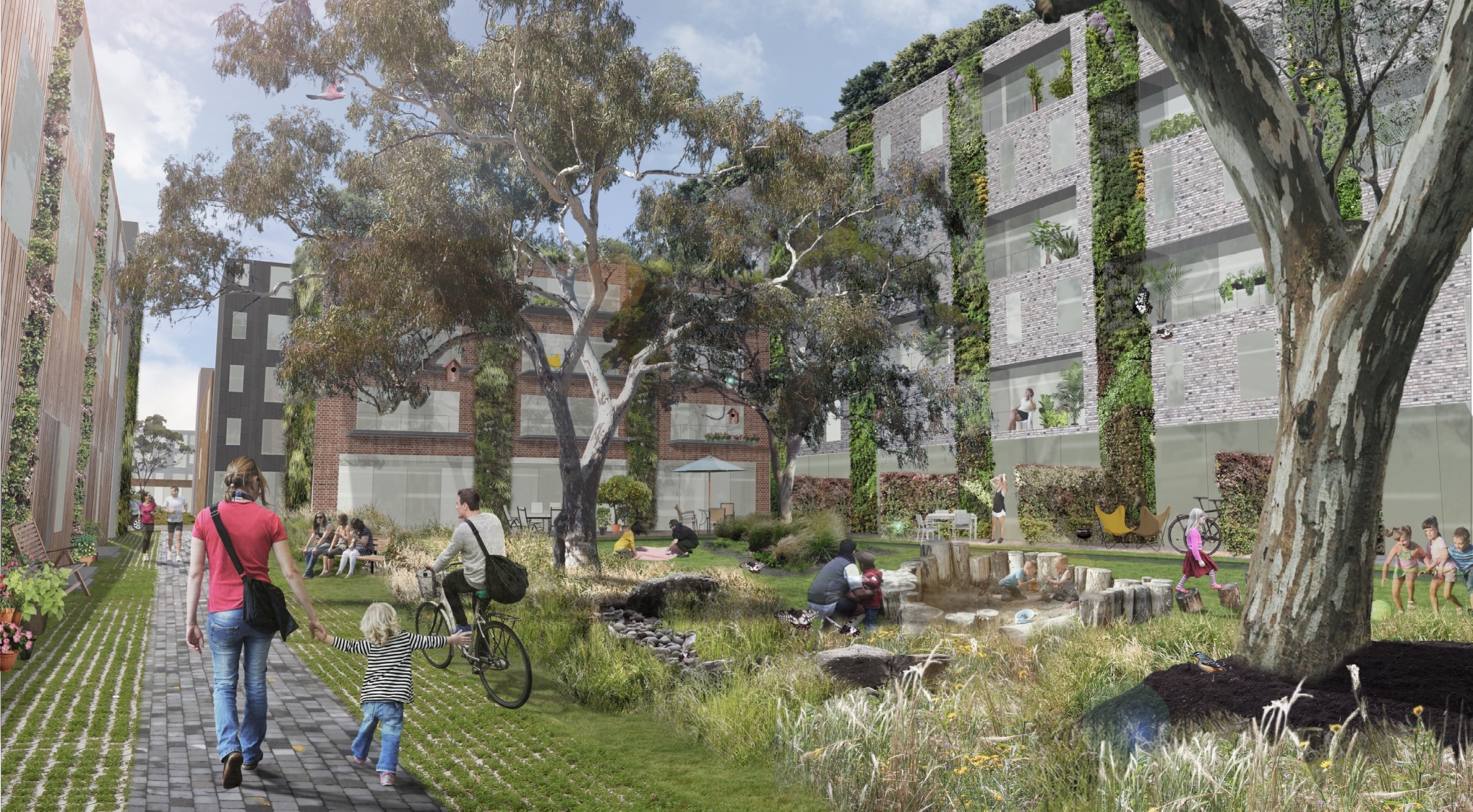 Biodiversity, not just greenery, in our cities is crucial to reaping the benefits of being close to nature. : Image: Rendering by S Bekessy in collaboration with C Horwill, J Ware & M Baracco, RMIT’s School of Architecture and Design CC BY 4.0
