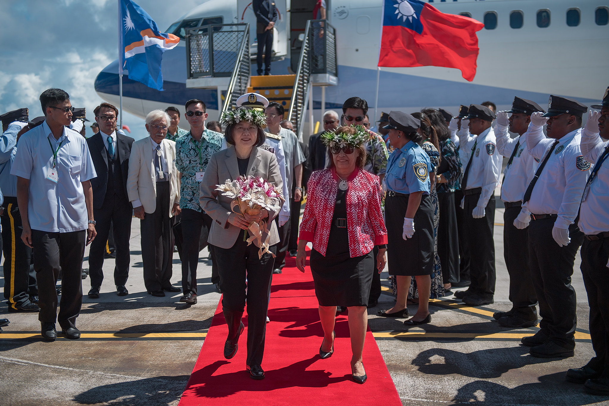 Marshall Islands President Hilda Heine (right) greets then President Tsai Ing-wen of Taiwan. Heine is currently one of only two women heads of state in the Pacific region. : Office of the President, Republic of China (Taiwan) | Government Website Open Information Announcement Free to use with attribution