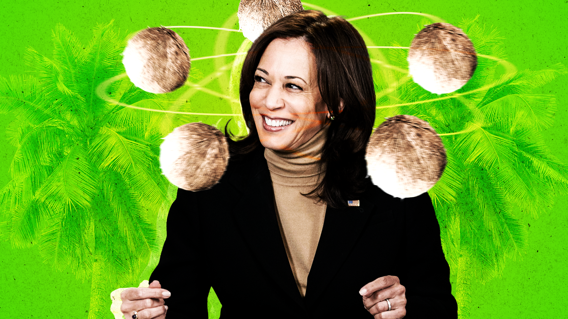 Kamala Harris is energising young voters on social media. Some are sharing bright green ‘brat’ memes, which reference musician CharlieXCX’s (complimentary) announcement that ‘Kamala IS brat’. : Illustration by Michael Joiner, 360info, image via Lawrence Jackson, The White House Free to use