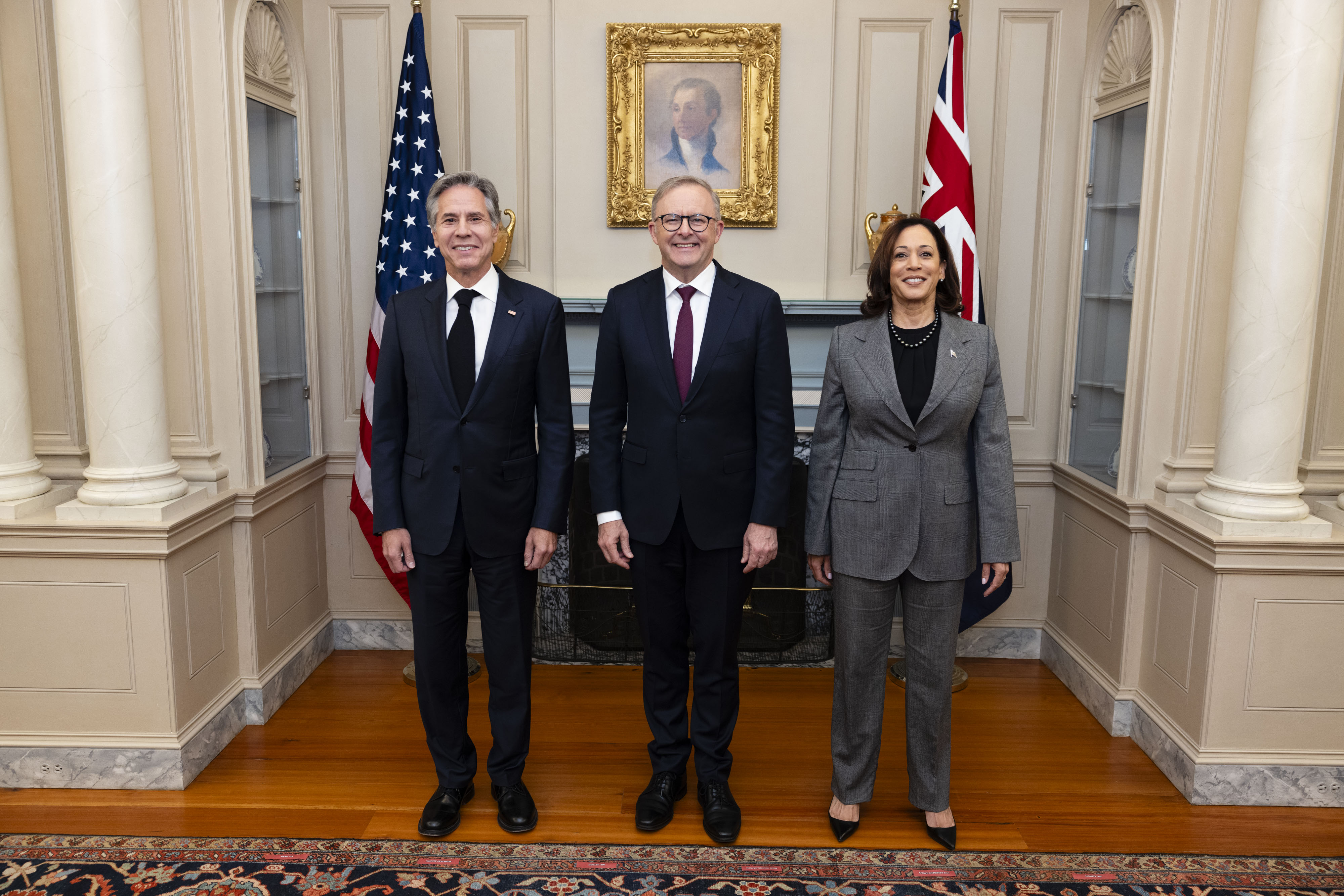 Secretary Antony Blinken and Vice President Kamala Harris host a State luncheon in honour of Australian Prime Minister Anthony Albanese at the Department of State, October 26, 2023. : Chuck Kennedy, US State Department Public Domain